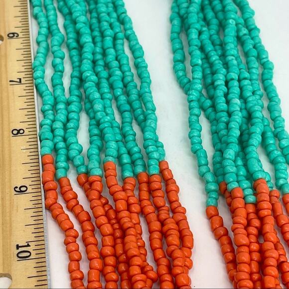 Boho Beaded layering Necklace - Teal & Orange - Picture 3 of 5